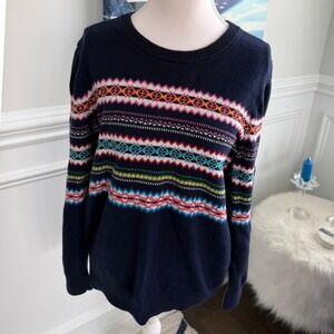 Gap Navy Blue Fair Isle Geometric Knit Crewneck Sweater Women's Size Large